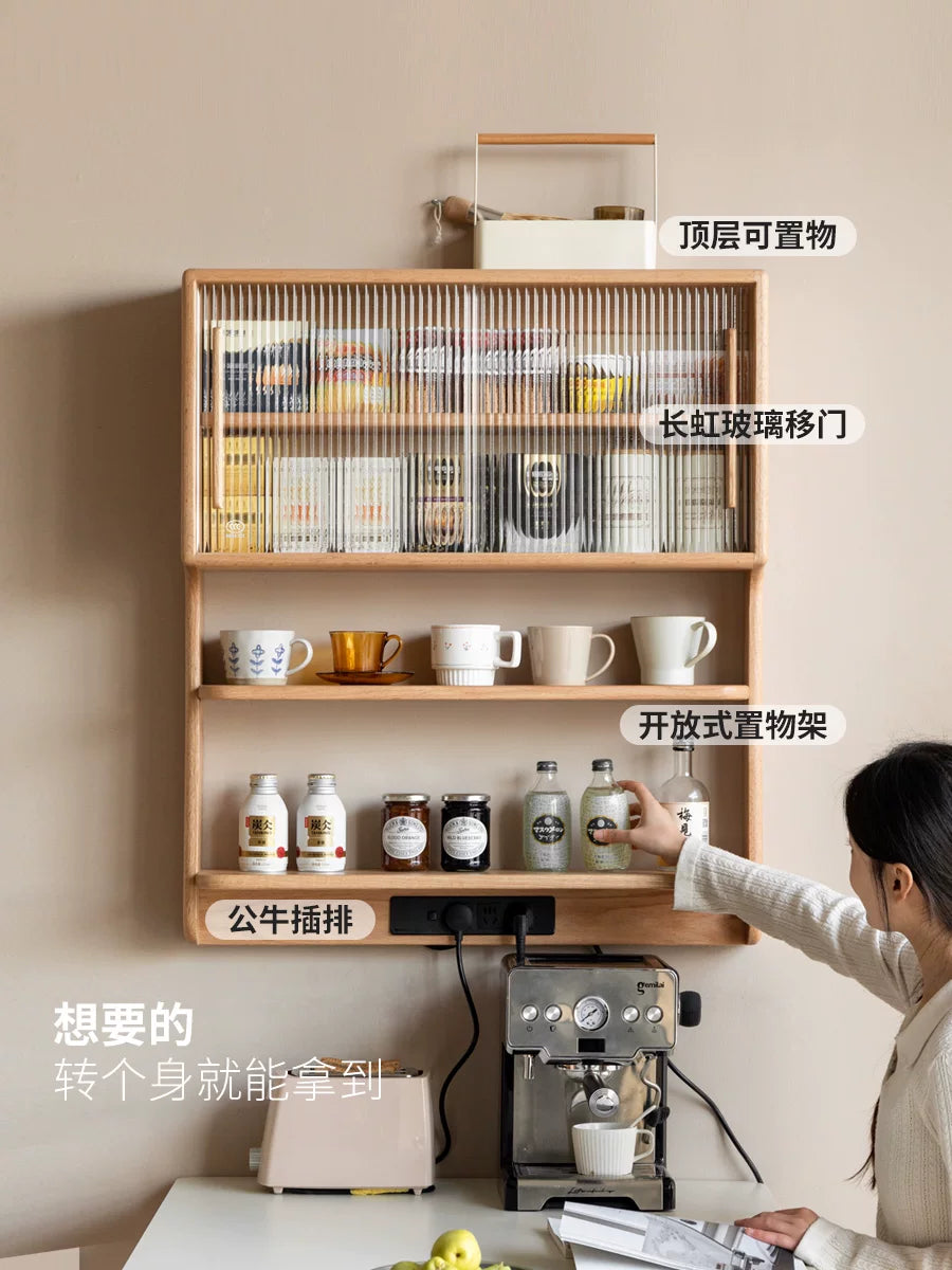 实木悬浮柜壁挂餐边柜餐桌一体小户型吊柜挂墙储物柜